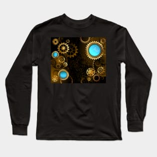 Dark Background with Gears ( Steampunk ) Long Sleeve T-Shirt